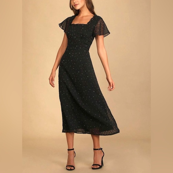 Lulus So Kiss Me Black Floral Print Swiss Dot Maxi Dress - Picture 2 of 12